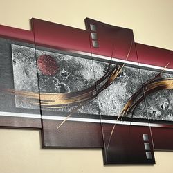 Burgundy, Black, Gold Designed Painting