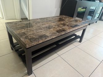 Italian Distressed Grey Faux Marble Coffee Table with Slat Shelve
