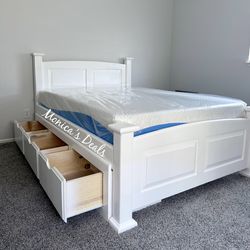 Full Solid Wood Bed With 3 Drawers And Memory Foam Mattress $680