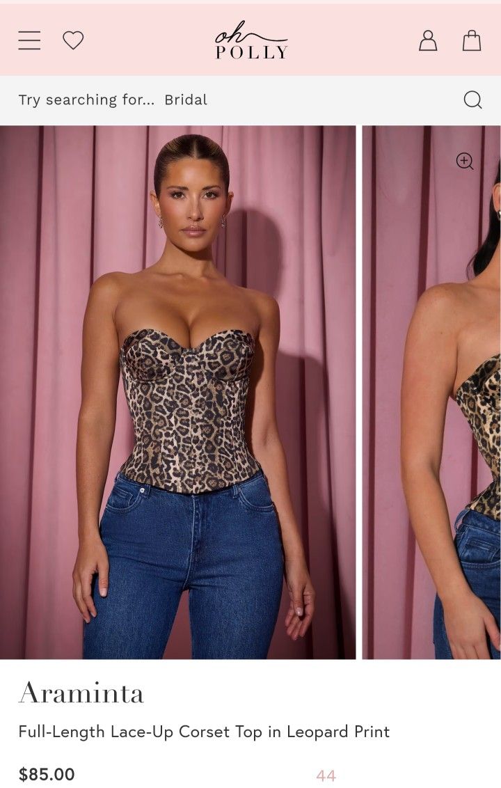 Oh polly full length lace up corset top in leopard size 2 regular cup. Includes zipper on the side.