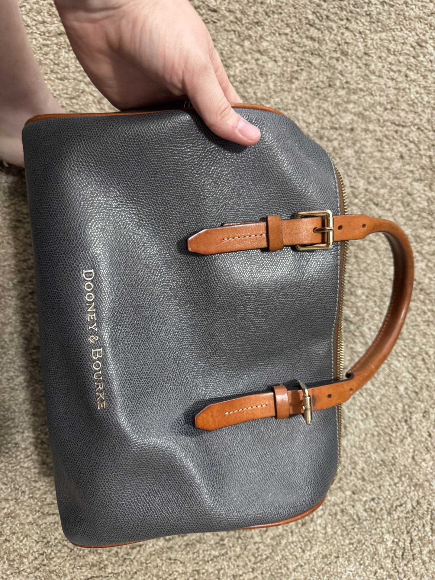 Dooney & Bourke Gray Leather Bag with Brown Straps