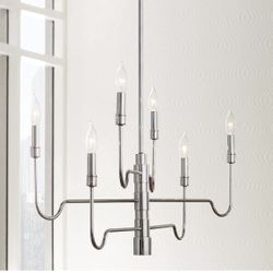 New 31.25” Dia 6-Light Polished Nickel Chandelier Candle Adjustable Height 