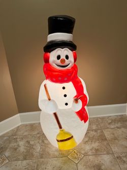 Vintage 42” General Foam Christmas Snowman With Pipe & Broom Lighted Blow Mold