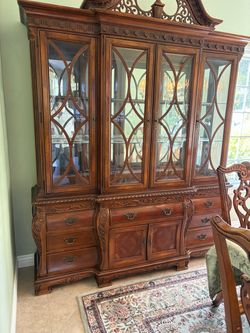 Large Wood China Cabinet with Glass Doors