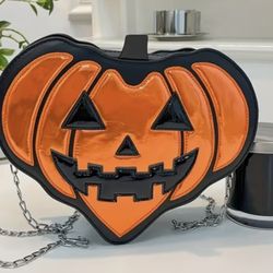 Pumpkin Bag Crossbody Purse Halloween 9.84”x7.87” BRAND NEW Shiny Orange🎃 Zipper Closure, Horror Spooky
