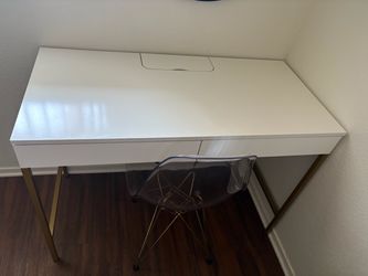 White desk, gold Legs with chair