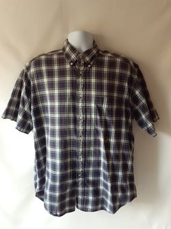 Tommy Hilfiger men's navy/white plaid button down shirt size L