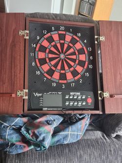 Plastic tip dart board with cupboard and dart holder