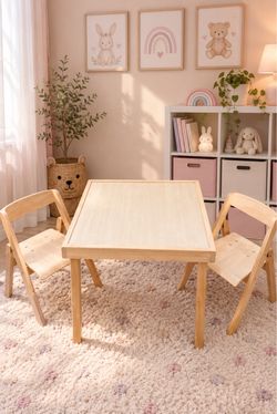 Stakmore Kids Wooden Table and 2 Chairs Set