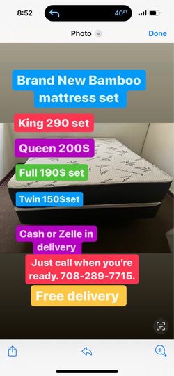 Huge sale for Mattress And Box Twin size #mattress and box 150.$ full 190$ Queen 200$ king 290$. free delivery free set up 708….289…7715… cash or Zell