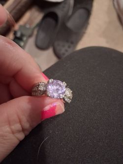 “Silver-Tone Women’s Ring with Lavender & Clear Stones”