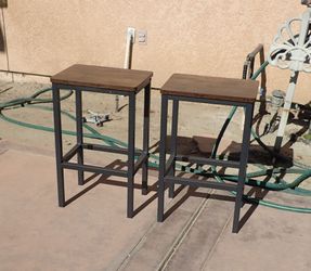 New Set of 2 Wood and Metal Backless Stools Counter Height