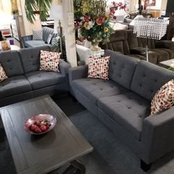 Brand New Gray Linen 72" Sofa + 56" Loveseat 2PCs Set