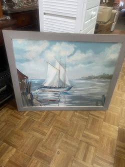 Vintage ship boat nautical oil painting