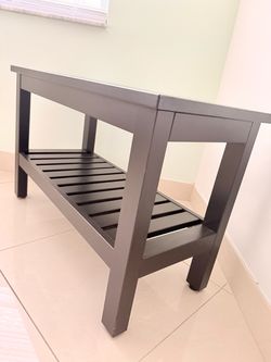 Dark Brown Wooden Bench with Bottom Shelf