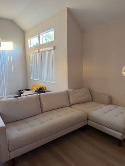 Modern Beige Fabric L-Shape Sectional Couch
