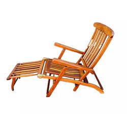 Beautiful Mid Century Danish Beautiful Vintage Solid Teak Steamer Outdoor Patio Folding Lounger Chair