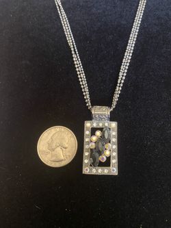 Vintage Costume Jewelry Set Silver Tone Faux Sapphire  Necklace &  Earrings set