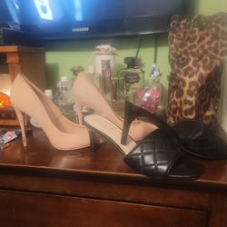 Black Kitten Heel Mules& Aldo Pink Patent Leather/ Suede Heels 