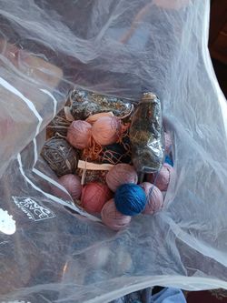 Giant bag of yarn. Pink, blue, sparkly, and thick yarn . Various colors. Yarn caddy
