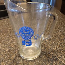 Pabst Blue Ribbon Beer clear glass pitcher (has a couple chips)