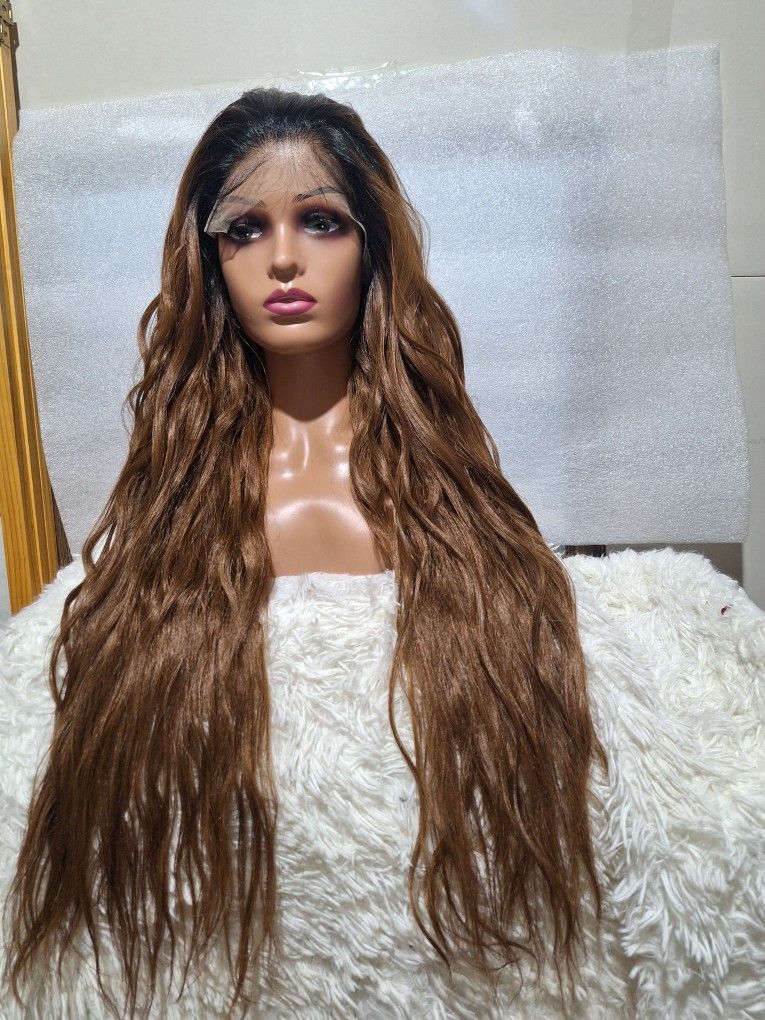 Human Hair Blend Lace Front Wig 30 Inches