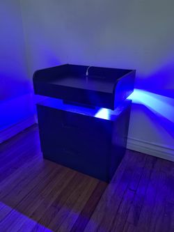 New Black Night Stand Charging Station LED Lights Modern Bedside  2 Drawers End Table
