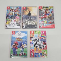 Lot Of 5 Replacement Nintendo Switch Empty Game Cases! No Games! Super Smash, Zelda, Mario