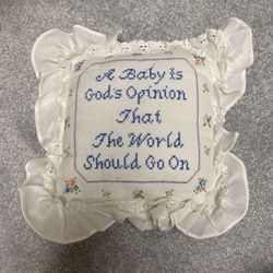 Small cross-stitched ruffle quote pillow 