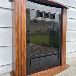 ✨LIKE NEW✨ Compact Electric Solid Oak Wood Fireplace Fire Place Space Air Heater Blower Portable 🚚 