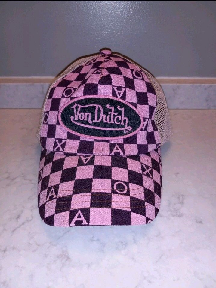 Von Dutch Trucker Hat Snapback Checkered Pink & Brown