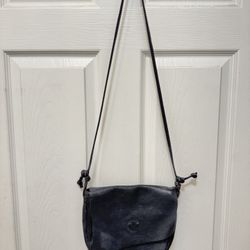 Vintage Black Calf Leather Crossbody Purse, Asymmetric Flap