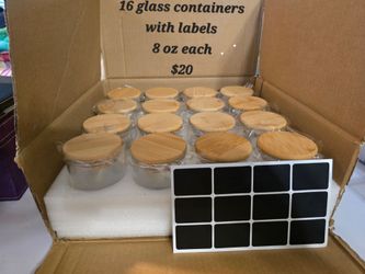 16-Pack 8oz Glass Jars with Bamboo Lids and Labels
