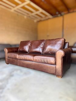 Pottery Barn Cameron Roll Arm Leather Sofa Delivery Available