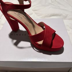 CHINESE LAUNDRY Women's Red Z-Always Micro Su High Heel Ankle Strap Sandals 