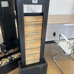 Zen Metal Fountain With Stone Brick Accent 