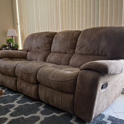 Beautiful, comfy, reclining authentic suede couches