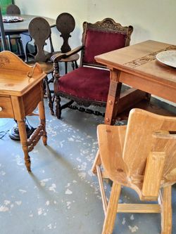 See 12 PICs! Rare Antique Tavern Butterfly Drop Leaf Pub Dining Table w/ 4 Original Chairs & Dovetail Drawer!100s MORE $5 &up ⬇ Thumbnail