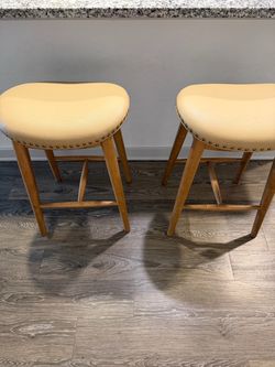 Set of 2 Saddle Bar Stools with Nailhead Trim