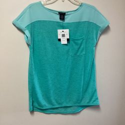 Women’s CALVIN KLEIN Polyester/Rayon Short Sleeve Aqua Green Pull Over Top…Size Small