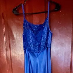 Blue satin, Beaded gown
