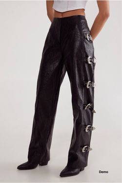 NastyGal Distressed Faux Leather Buckle Detail Trouser (UK8/Size4)
