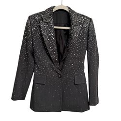 Alex Perry Crystal Embellished Fitted Blazer in Slate Grey
