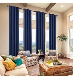New Extra Long Grommet Blackout Curtains, Navy, 2 Panels, W52 x L144 12ft Length