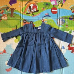 All the beautiful linen girl blue long sleeves dress