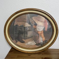 Vintage Oval Framed Print – Girl Playing Dress-Up