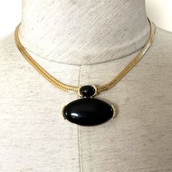 Monet Gold Tone And Black Vintage Necklace 