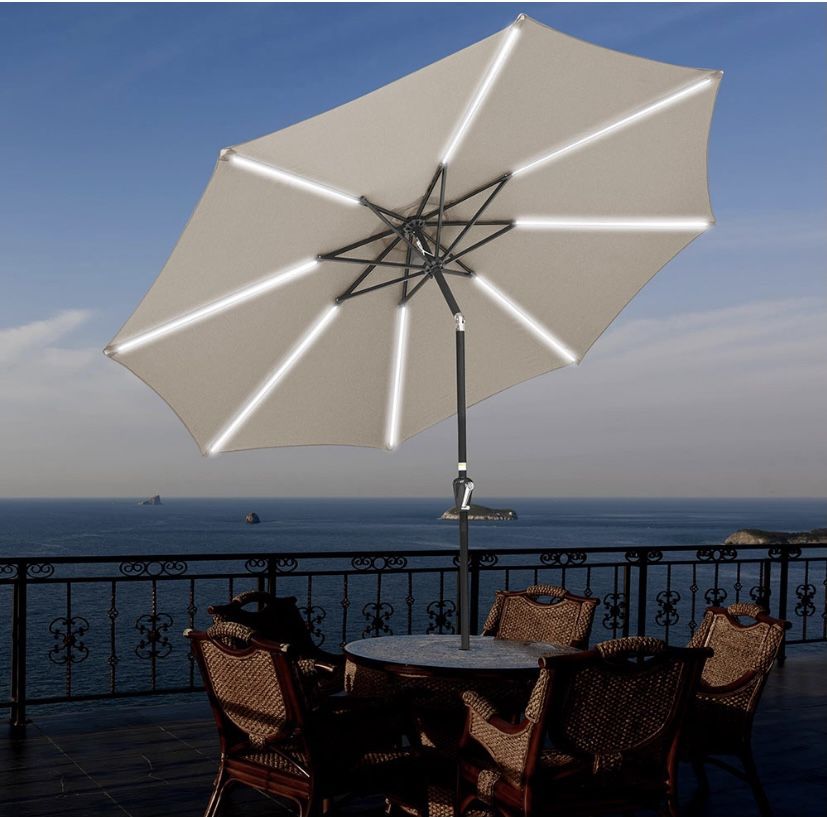 Brand New 9ft Round Solar Led Light Patio Umbrellas For Sale for Sale in  Ontario, CA - OfferUp
