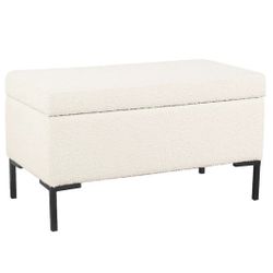 White/Cream Boucle Bench with Black Legs