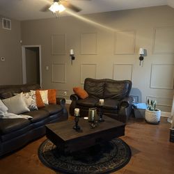 Leather sofa and loveseat